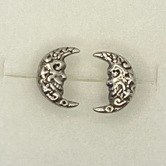 Crescent Moon Face stud earrings .925 Sterling Silver Peter Stone - Picture 4 of 9
